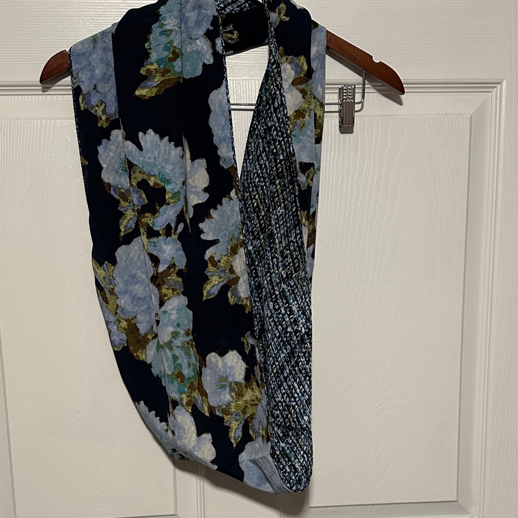 Floral Infinity Scarf  Blue And Green Silk